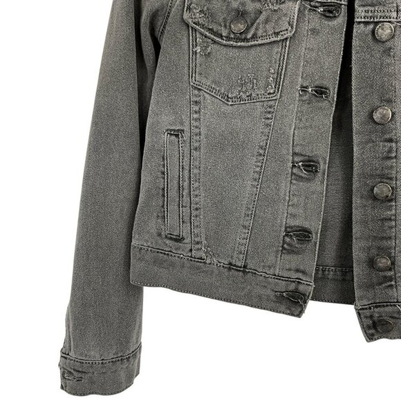 CARMAR Denim Jacket Charcoal Gray Red Shoulder Stars Size S Buttons - Picture 3 of 8